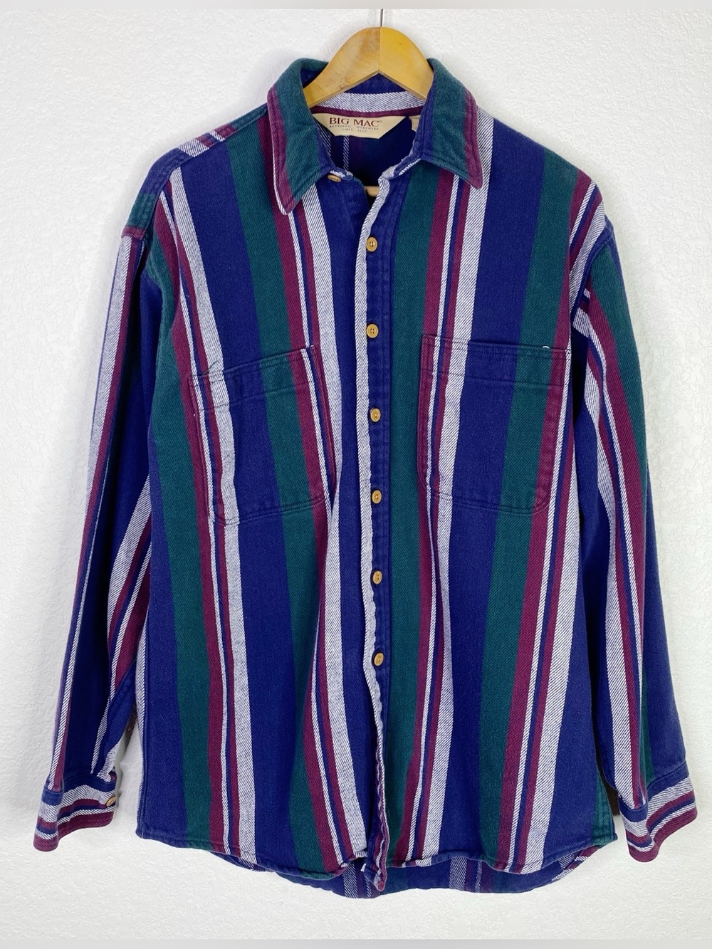 Vintage Big Mac Multi Color Striped Long Sleeve Flannel Button Front Shirt